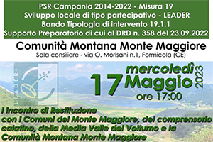 STRATEGIA DI SVILUPPO LOCALE 2023/2027, I EVENTO DI RESTITUZIONE FINALE DEI RISULTATI DELLA CAMPAGNA DI ASCOLTO E ANIMAZIONE AVVIATA DAL GAL ALTO CASERTANO CON GLI STAKEHOLDERS DEL TERRITORIO.